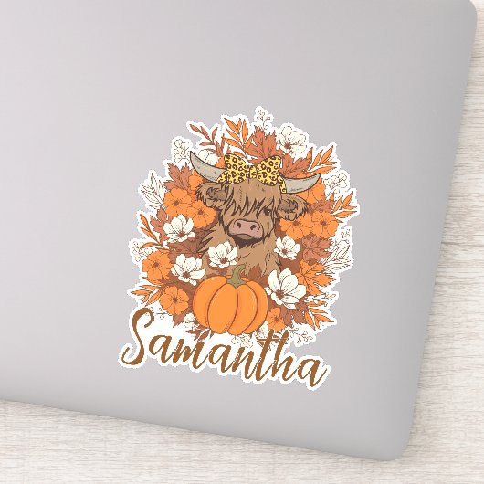 Highland Cow Halloween Autumn Personalized シール (詳細)