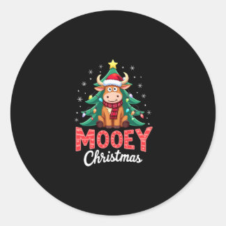 Highland Cow Heifer Santa Hat Mooey Christmas Tree ラウンドシール