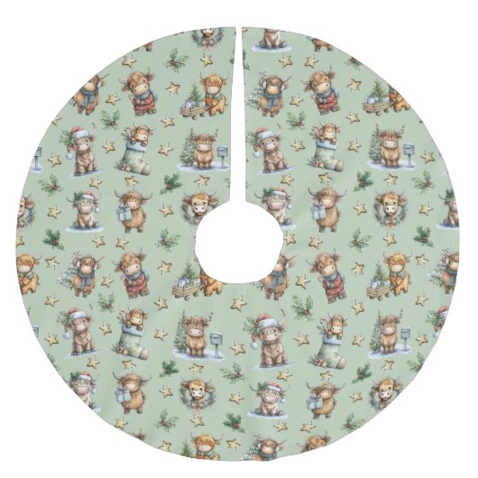 Highland Cow Holiday Parade ブラッシュドポリエステルツリースカート (正面)