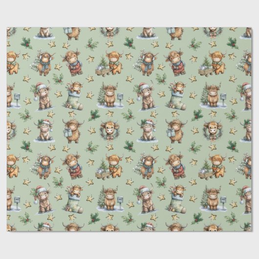 Highland Cow Holiday Parade ラッピングペーパー (フラット)