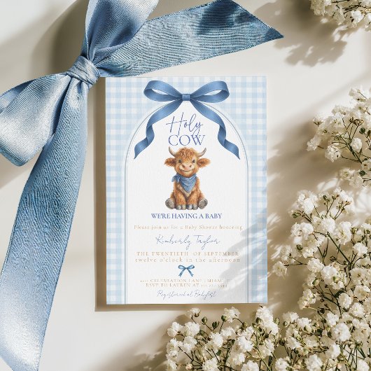 Highland Cow Holy Cow Baby Shower Boy 招待状