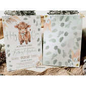 Highland Cow Holy Cow baby shower green Invitation 招待状