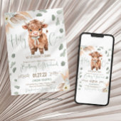 Highland Cow Holy Cow baby shower green Invitation 招待状