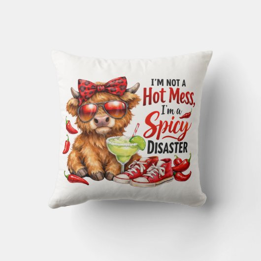 Highland Cow Hot Mess Funny Humorous Sarcastic  クッション (裏面)