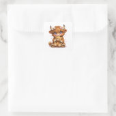 Highland Cow Hugging Teddy Bear Square Sticker スクエアシール (バッグ)