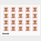 Highland Cow Hugging Teddy Bear Square Sticker スクエアシール (シート)