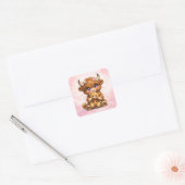 Highland Cow Hugging Teddy Bear Square Sticker スクエアシール (封筒)