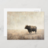 Highland Cow in a Field Sepia ポストカード (正面/裏面)