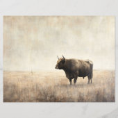 Highland Cow in a Field Sepia Scrapbook Paper (正面)