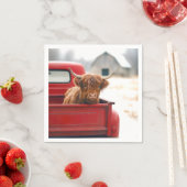 Highland Cow In a Red Retro Pickup Truck スタンダードカクテルナプキン (インサイチュ)