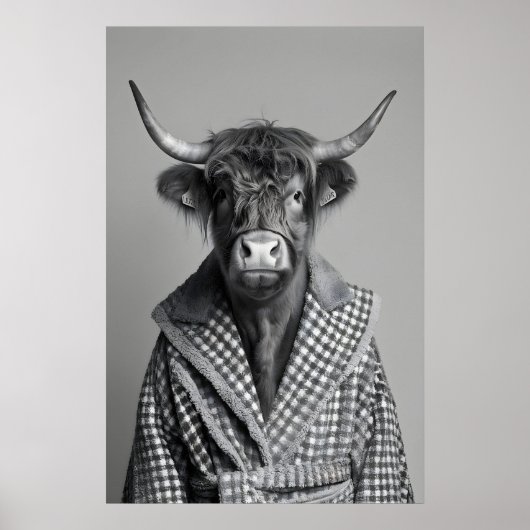 Highland Cow in Bathrobe Print, Funny Bathroom ポスター (正面)