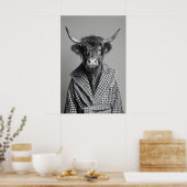 Highland Cow in Bathrobe Print, Funny Bathroom ポスター (キッチン)