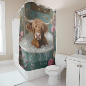 Highland Cow in Floral Bathtub シャワーカーテン (インサイチュ)