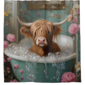 Highland Cow in Floral Bathtub シャワーカーテン (正面)