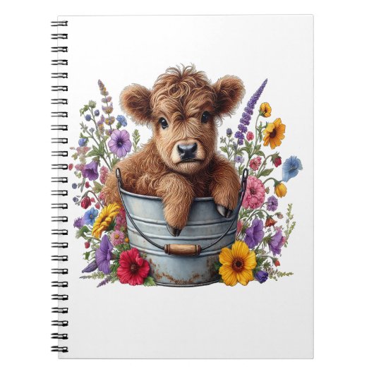 Highland Cow in Flower Bucket Png, Cute ノートブック (正面)