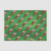 Highland Cow in Santa Hat Pattern On Green 薄葉紙 (正面)