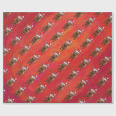 Highland cow in Santa Hat Pattern on Red ラッピングペーパー (フラット)