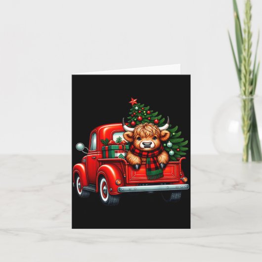 Highland Cow In Truck Farm Farmer Christmas Cow Ca カード (正面)