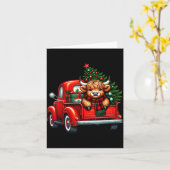 Highland Cow In Truck Farm Farmer Christmas Cow Ca カード (黄色い花)
