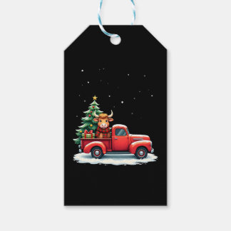 Highland Cow in Truck Farm Farmer Christmas Cow Ca ギフトタグ