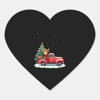 Highland Cow in Truck Farm Farmer Christmas Cow Ca ハートシール