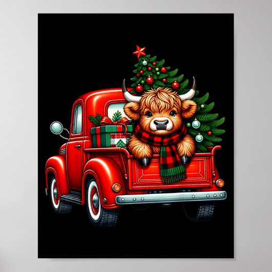 Highland Cow In Truck Farm Farmer Christmas Cow Ca ポスター (正面)