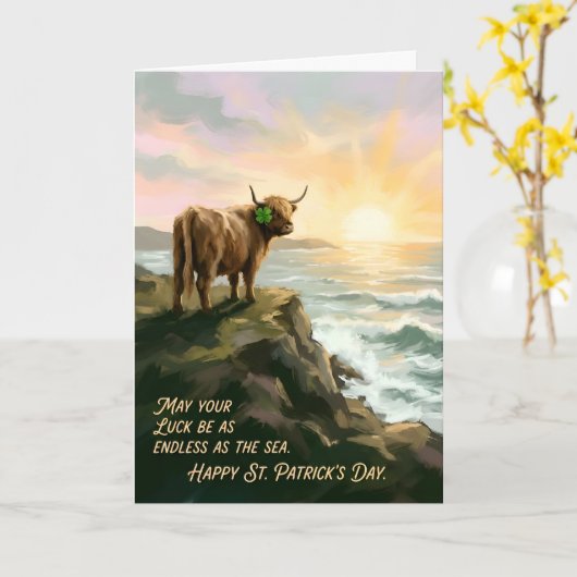 Highland Cow Irish Blessing St. Patricks Day カード (黄色い花)