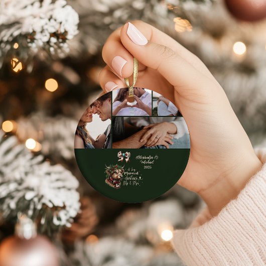 Highland Cow Merry Christmas Mrs and Mr 5 Photo  セラミックオーナメント