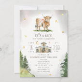 Highland Cow Moon Stars Farm Baby Shower 招待状 (正面)