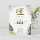 Highland Cow Moon Stars Farm Baby Shower 招待状 (スタンド正面)
