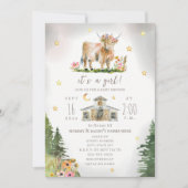 Highland Cow Moon Stars Floral Farm Baby Shower  招待状 (正面)