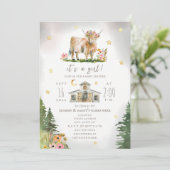 Highland Cow Moon Stars Floral Farm Baby Shower  招待状 (スタンド正面)