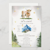 Highland Cow Moon Stars Mountain Baby Shower  招待状 (正面/裏面)