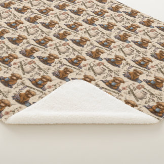 Highland Cow Morning Coffee Cozy Farmhouse Pattern シェルパブランケット