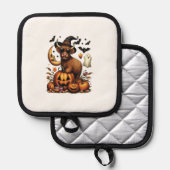 Highland Cow on Pumpkin Halloween 鍋敷き (正面/裏面)