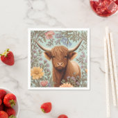 Highland Cow Pastel William Morris Inspired Floral スタンダードカクテルナプキン (インサイチュ)