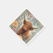 Highland Cow Pastel William Morris Inspired Floral スタンダードカクテルナプキン (角)