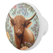 Highland Cow Pastel William Morris Inspired Floral セラミックノブ (右)