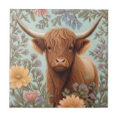 Highland Cow Pastel William Morris Inspired Floral タイル (正面)