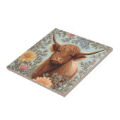 Highland Cow Pastel William Morris Inspired Floral タイル (側面)