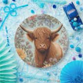 Highland Cow Pastel William Morris Inspired Floral ペーパープレート (パーティー)