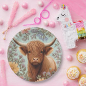 Highland Cow Pastel William Morris Inspired Floral ペーパープレート (パーティー)