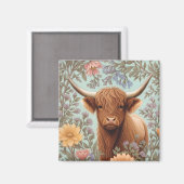 Highland Cow Pastel William Morris Inspired Floral マグネット (正面/裏面)