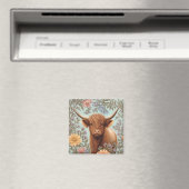 Highland Cow Pastel William Morris Inspired Floral マグネット (インサイチュ (食洗機))