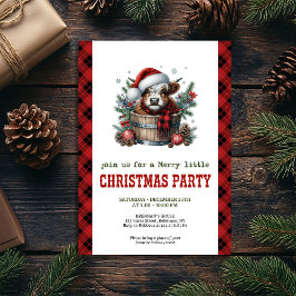 Highland cow pine branch Christmas party invite 招待状
