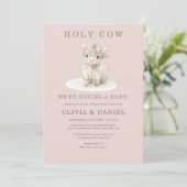 Highland Cow Pink Bow Girl Baby Shower  招待状 (スタンド正面)