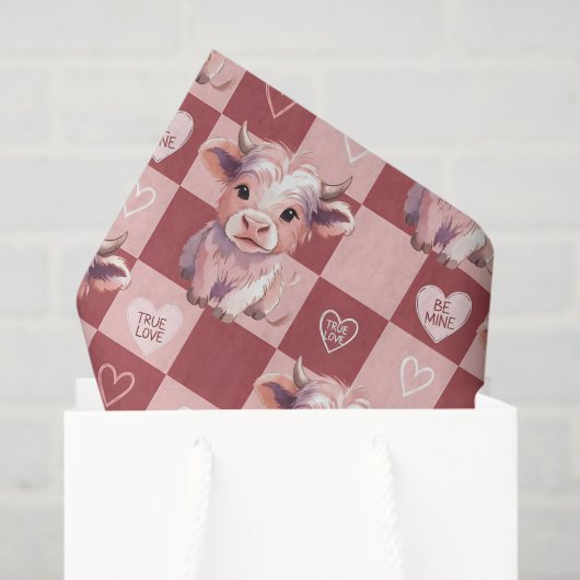 Highland Cow Pink Candy Hearts Valentine Gift Fill 薄葉紙 (ギフトバッグ)