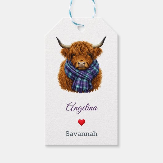 Highland Cow Plaid Scarf  ギフトタグ (正面)