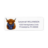 Highland Cow Plaid Scarf Return Address Label ラベル (正面)