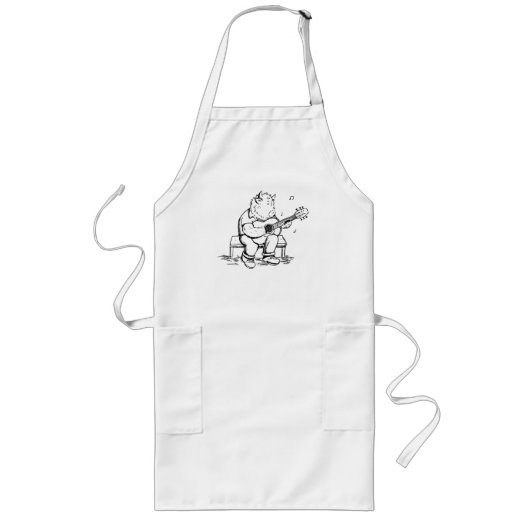 Highland Cow Plays Acoustic Guitar ロングエプロン (正面)